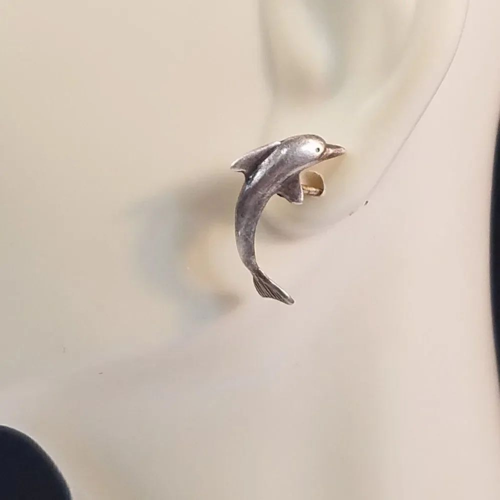 Miniature Dolphin Studs Ocean Sea Marine Mammals Pewter Earrings